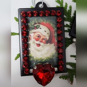 Photo Frame Rhinestone Ornament -  Christmas Holiday Handcrafted New Assemblage